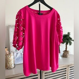 Ali Miles Women's Bright Pink Cutout Sleeve Top